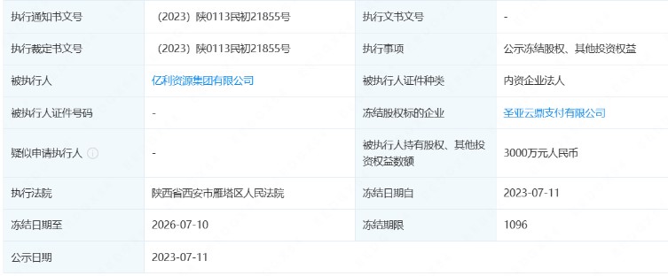 亿利支付股权被冻结，支付机构因中止续展申请被执行